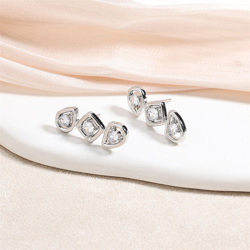 RAKOL European and American minimalist fashion earrings, versatile, light luxury INS earrings, geometric zircon earrings for women