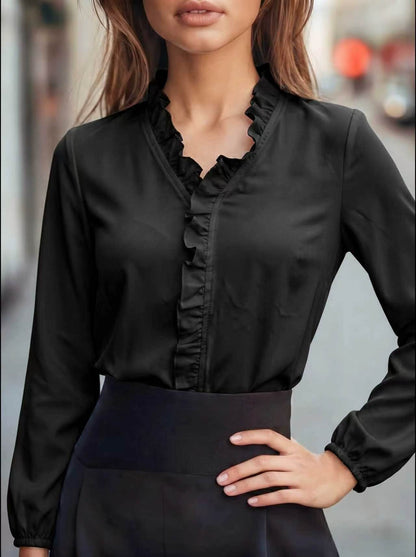 Cross-border foreign trade European and American women's clothing plus-size spring, summer, autumn, winter ruffle shirts for women's shirts are loose and chic