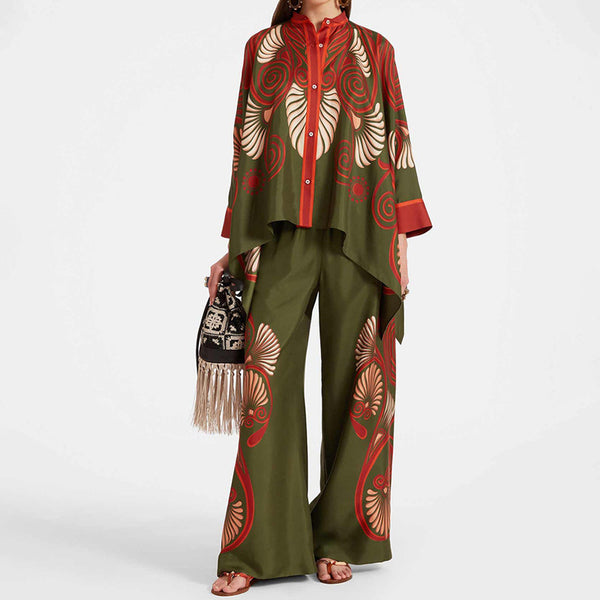2026 spring new suit cross-border European and American printed women's loose top trousers fashion suit two-piece set for women