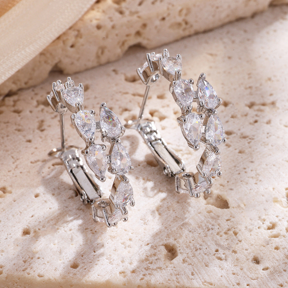 Light luxury mares-eye zircon round loop earrings, high-end full-diamond geometric earrings, cross-border bestseller, versatile diamond-studded earrings for women