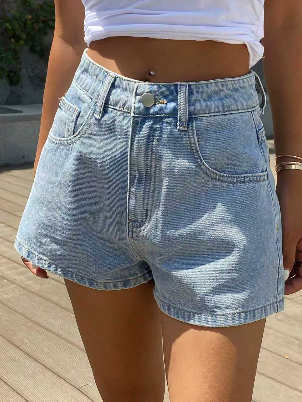 European and American cross-border minimalist denim shorts, 2026 fashionable washed denim shorts for women
