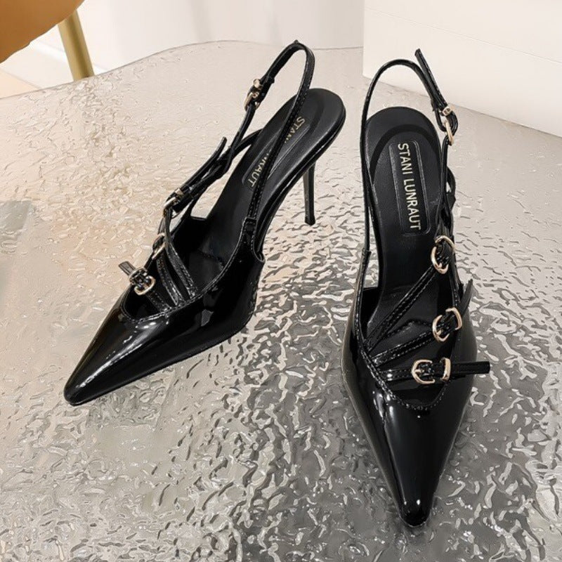 WO Huizhou City 2026 New Fashion European and American High Heels Stiletto Heel Pointed Toe Wrap Patent Leather Sexy Fashion Sandals