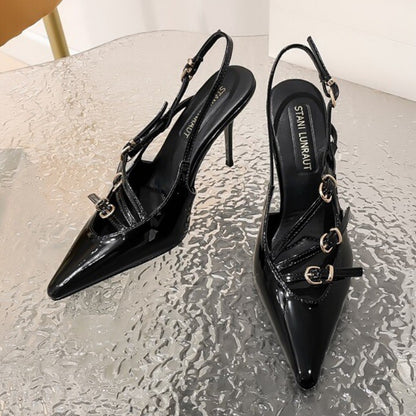 WO Huizhou City 2026 New Fashion European and American High Heels Stiletto Heel Pointed Toe Wrap Patent Leather Sexy Fashion Sandals