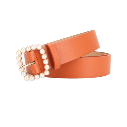 The square-shaped buckle pearl belt is fashionable and versatile, and the sweet and cute women's belt is fashionable and elegant, and the outfit is matched
