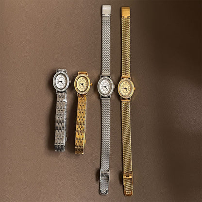 Manufacturer foreign trade direct sales vintage design sense watch female niche oval subdial chain watch female quartz watch