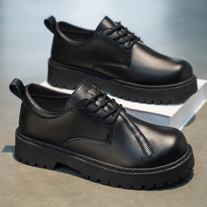 2026 Spring New Big Head Men's Shoes: Casual Vintage Style Thick-Soled Men's Shoes, Height-Enhancing British Black Classic Men's Shoes