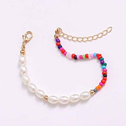 European and American cross-border jewelry Women's half-sided colored rice bead pearl bracelet Amazon popular personality matching hand jewelry