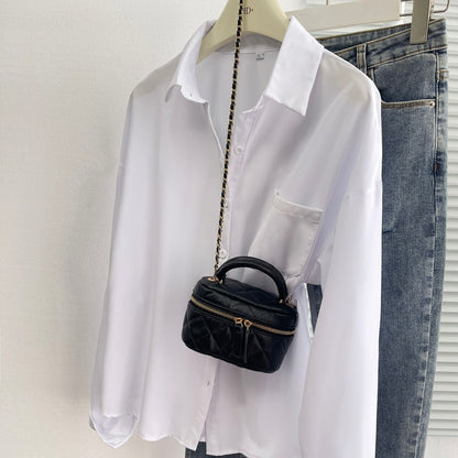 New foreign trade cross-border European and American all-season versatile elegant loose long-sleeve turn-down collar shirt with back button slit