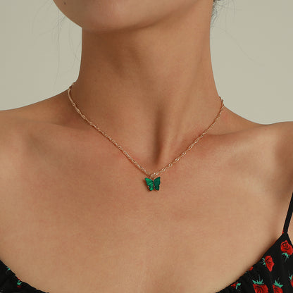 European and American cross-border jewelry acrylic color butterfly pendant necklace women's geometric simple hemp rope chain necklace