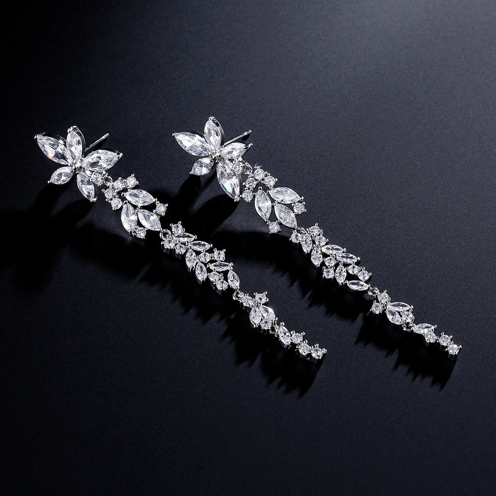 RAKOL Korean Long Elegant Geometric Floral Earrings for Brides, Wedding Dresses, Earrings, Cross-border Accessories