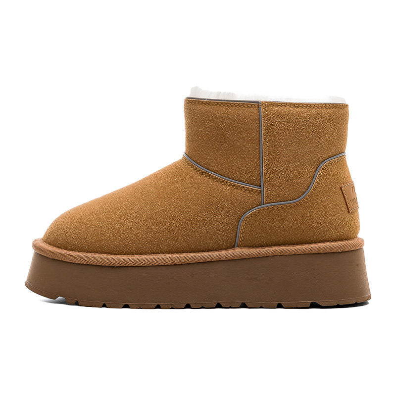 Warrior women's snow boots, 2025 new winter fleece-lined thickened cotton shoes, Northeast warm thick-soled ankle boots