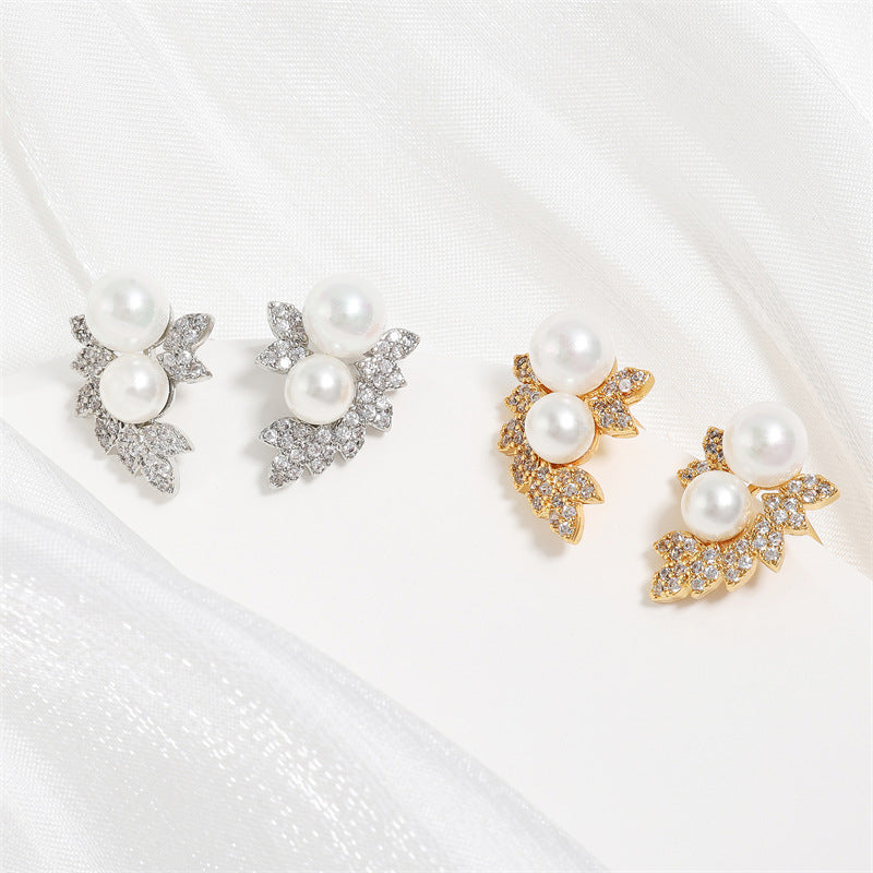 RAKOL Cross-border Unique Niche Design High-End Zircon Pearl Stud Earrings for Women, Elegant Light Luxury for Delicate Earrings