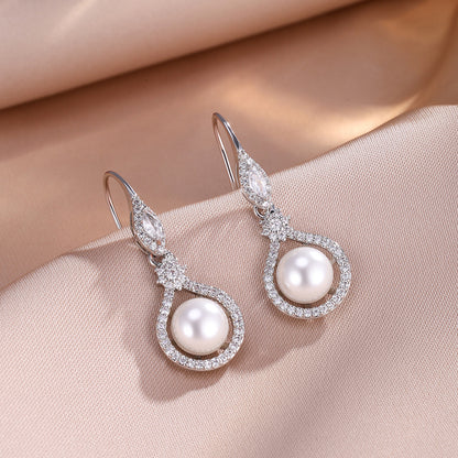 RAKOL Japanese and Korean New Women's Earrings, Copper Inlay AAA Zircon Pearl Wedding Dress Earrings Accessories for Women