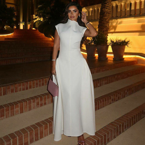 Cross-border Amazon European and American Clothing 2025 Autumn and Winter New Fashion Solid Color Sleeveless Waist Temperament Dress Dress