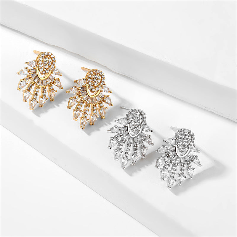 RAKOL new European and American fashionable tassel dazzling teardrop shape-shaped stud earrings necklace collarbone chain two-piece set