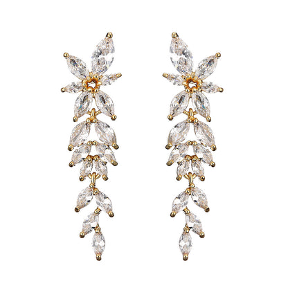 RAKOL European and American fashion trend full-set maressee zircon petal earrings with a super fairy-like elegance long tassel studs