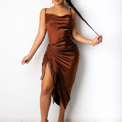 Amazon 2025 European and American foreign trade cross-border fashion trend new suspender sexy drawstring waist dress 661