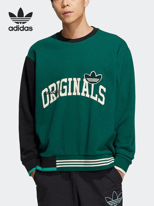 Adidas official genuine clover men's splicing contrast crew neck pullover sweatshirt HZ8923