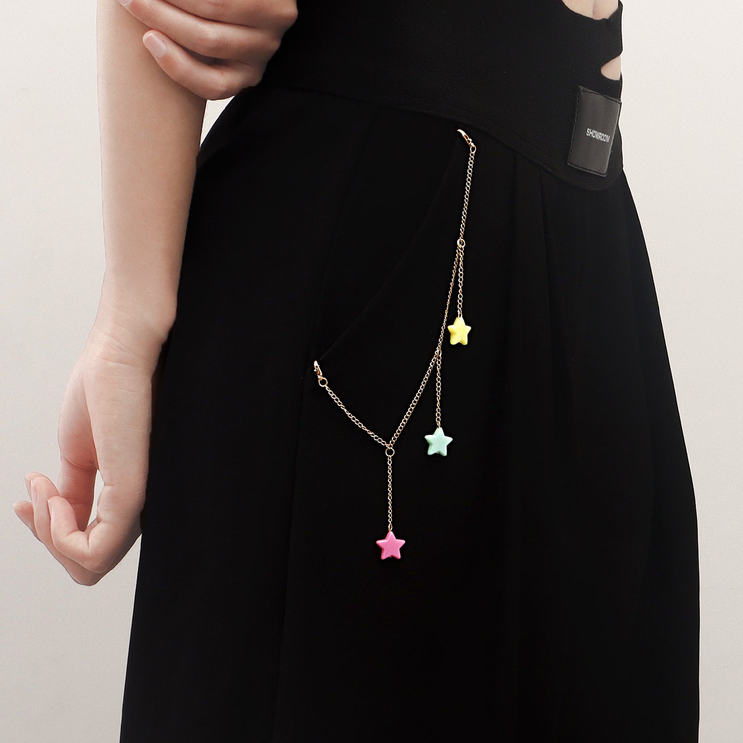 European and American cross-border jewelry, tassels, colorful five-pointed star pendants, trouser pockets, accessories, women's hip-hop style geometric clothing pendants
