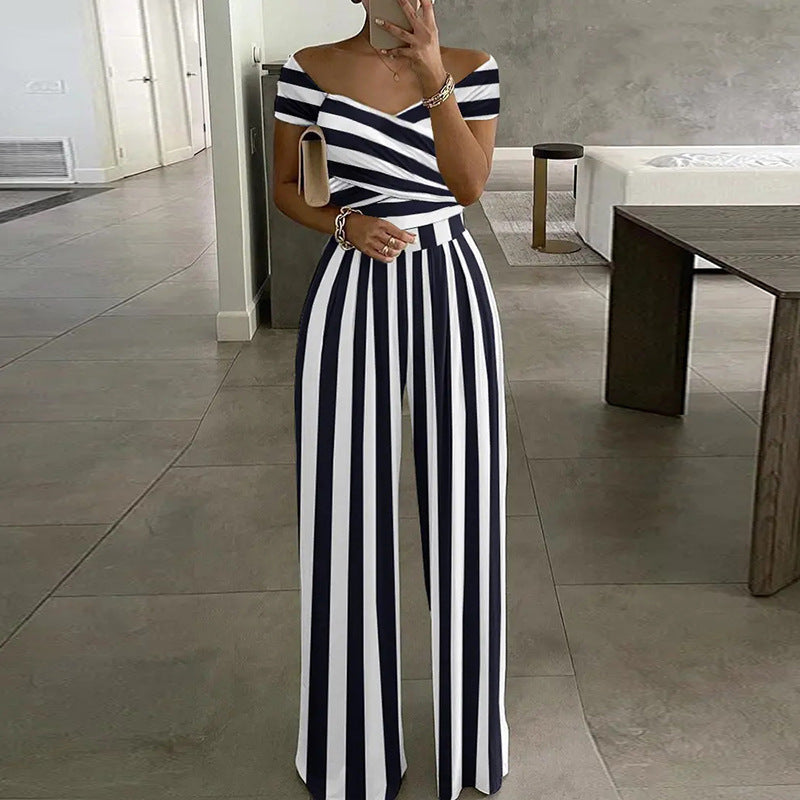 2026 New Amazon European and American Fashion Temperament Elegant Foreign Trade Commuter Print Wide-Leg Women's Jumpsuit