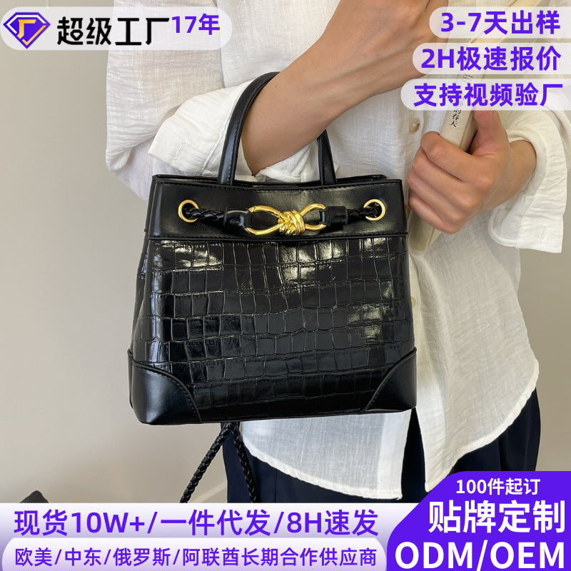 Internacional textura de crocodilo Bolsa de mão europeia e americana fashion bolsa cesta atacado de fábrica personalização Bolsa bucket comércio internacional Bolsa