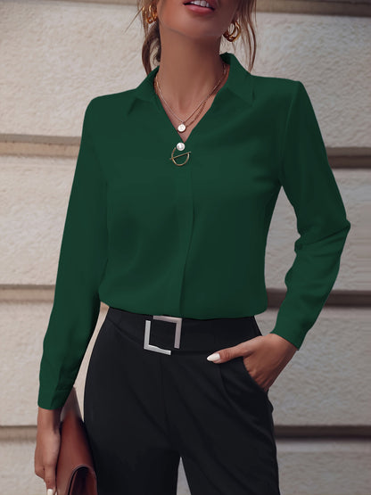 European and American commuter women's shirts are versatile and simple, Amazon solid color shirts, long sleeves, mid-length shirts