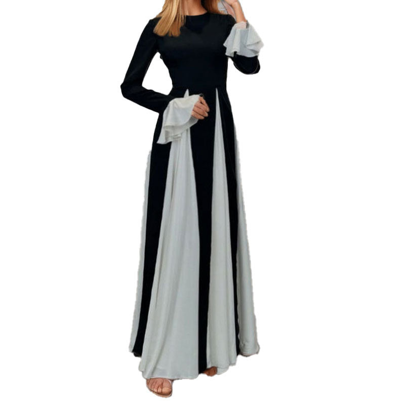 2026 spring new cross-border European and beautiful women's clothing has an elegant temperament and a flat sleeve solid color dress for women