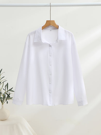 European and American cross-border plus-size women's new long-sleeve minimalist shirt, cotton poplin lapel, versatile loose fit for commuting