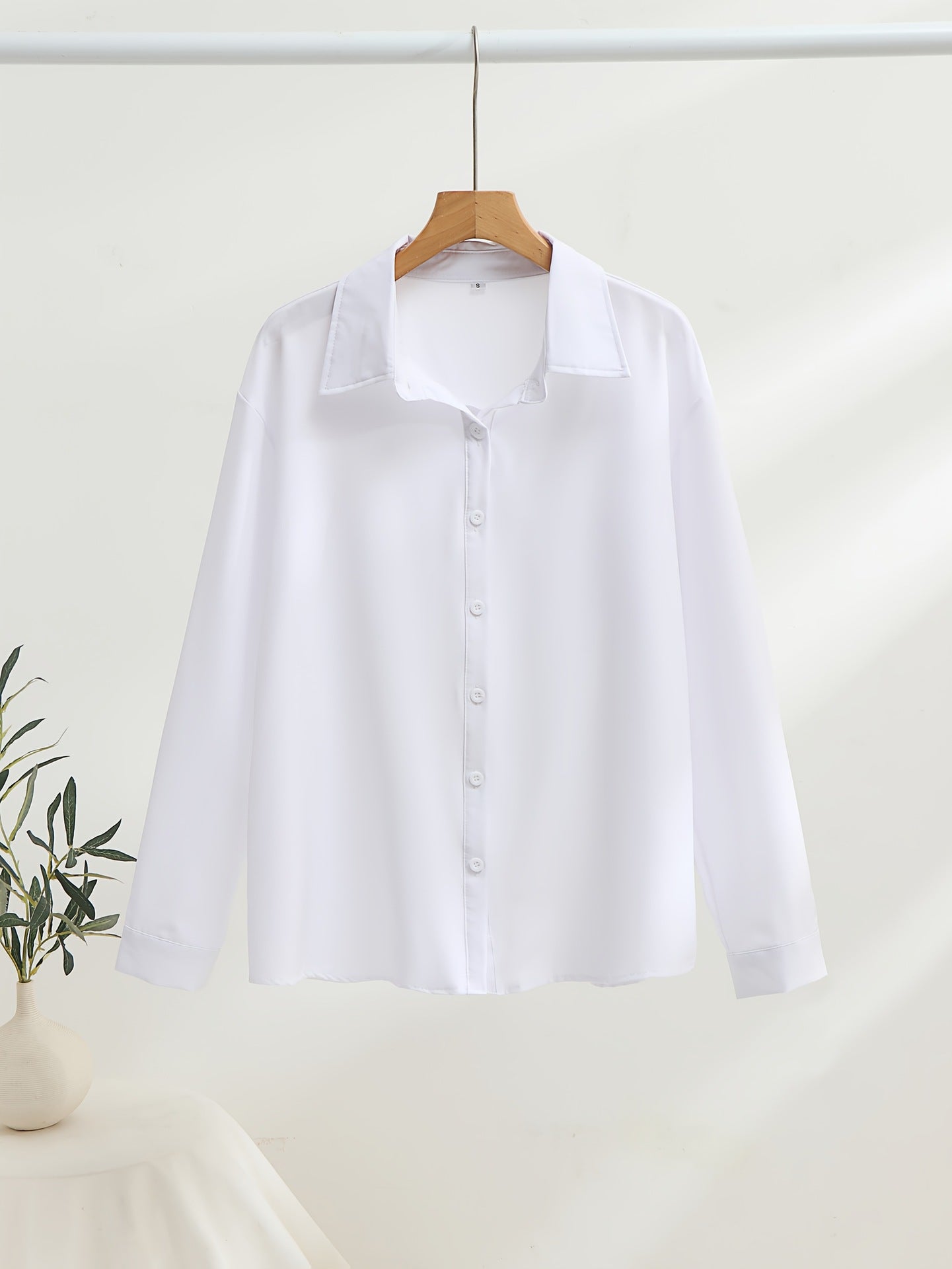 European and American cross-border new long-sleeve minimalist women's shirt, long-sleeve lapel versatile loose women's shirt