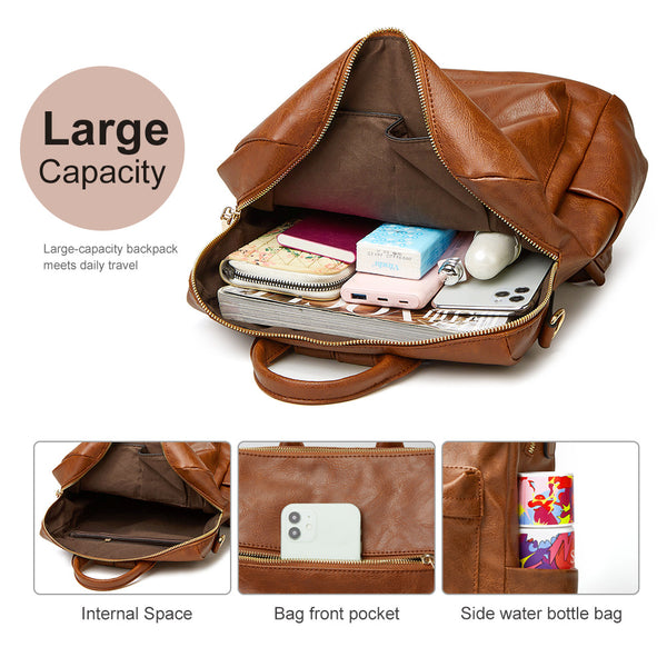 Amazon Trendy Backpack Bag Women's 2024 New European and American Fashion Casual Soft Leather Large Capacity Backpack Batch - view 2 | Ciaura
