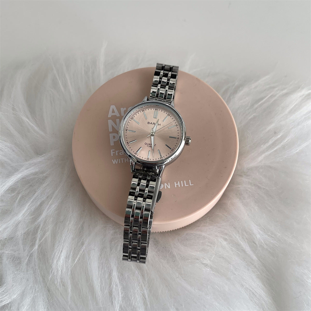 BARSH internet celebrity ice transparent blue fashion round disc steel strap watch for female students, simple and sophisticated style, export bestseller