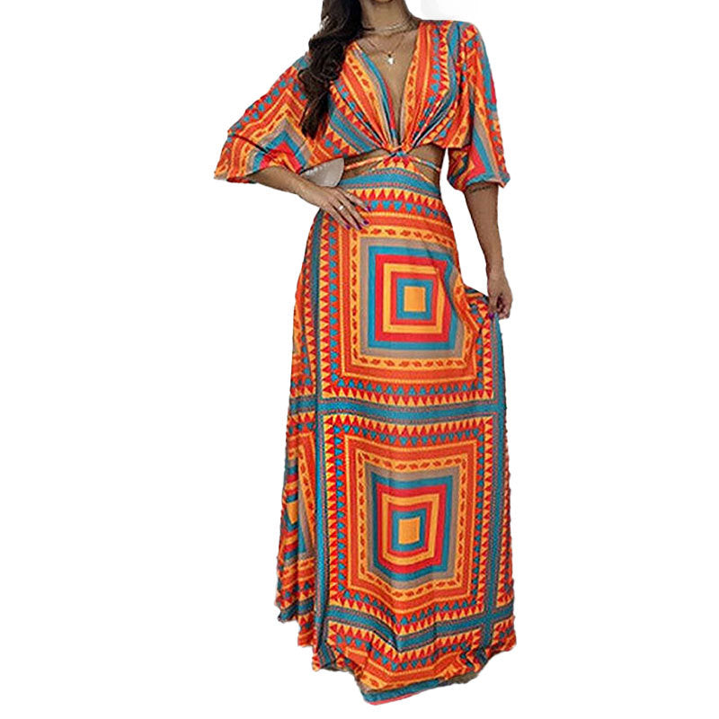 Vestido feminino estampado sexy com decote em V profundo e alças finas, da nova coleção Primavera 2026 da Amazon, modelo 661.