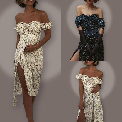 2026 new European and American clothing cross-border elegant French slim floral light mature style high-waisted printed European and American dress