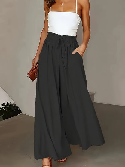 European and American cross-border independent station women's new solid loose plain casual elastic wide-leg flared pants