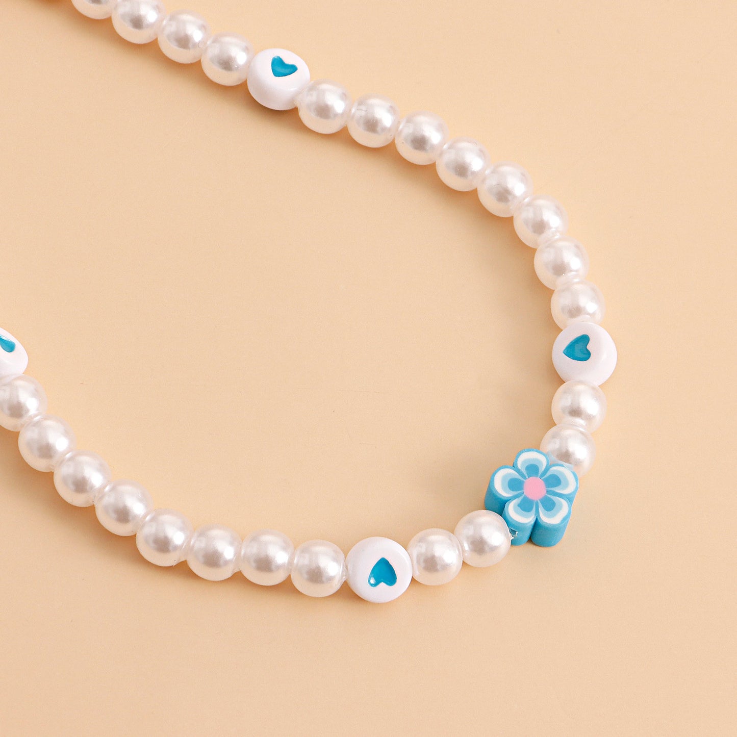 European and American cross-border jewelry, ins style, soft pottery, flowers, colorful love, imitation pearl necklaces, women's niche design, light luxury