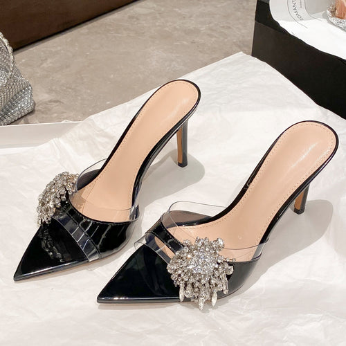 2026 Summer New Pointed Toe Rhinestone High Heeled Sandals Women's European and American Sexy Thin Heels Breathable Lightweight and Versatile Sandals