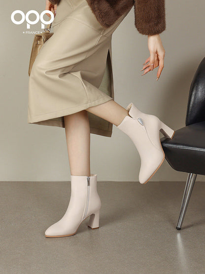 OPP low-heeled single boots women's new genuine leather booties for the fall of 2025, cowhide shoes, flat black Martin boots