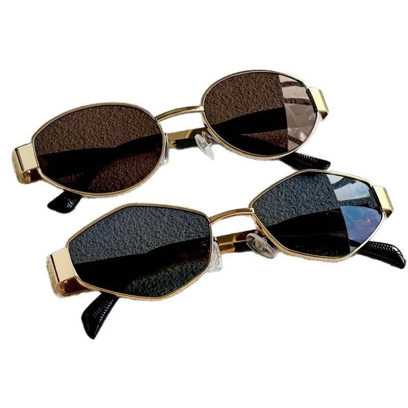 2 sets of oval metal small frame sunglasses for women, sophisticated fashion street style sunshade glasses paired with trendy sunglasses