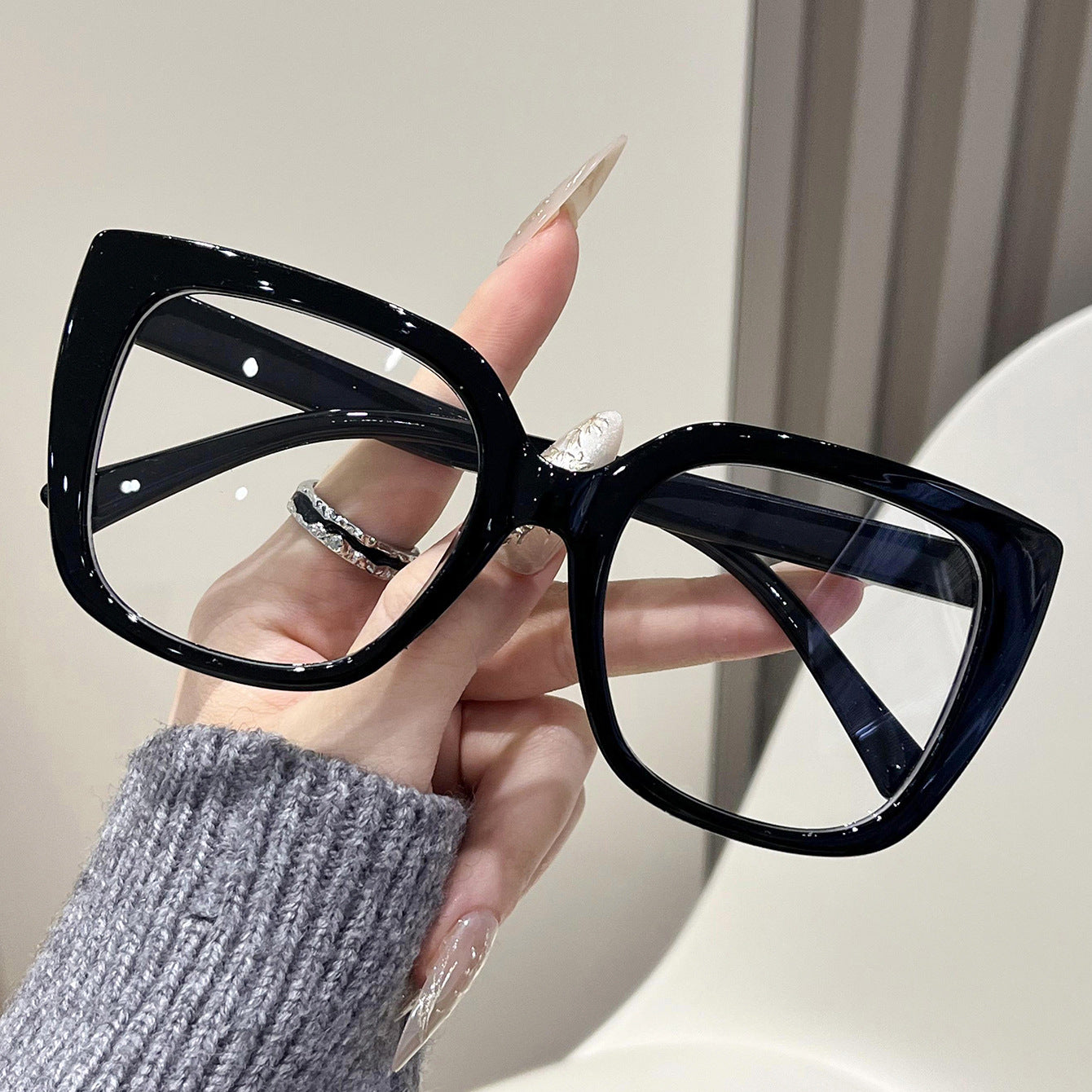 Fashion flat mirror women's high-end large-frame glasses frame cat's eye European and American trend unlimited prescription casual decorative glasses