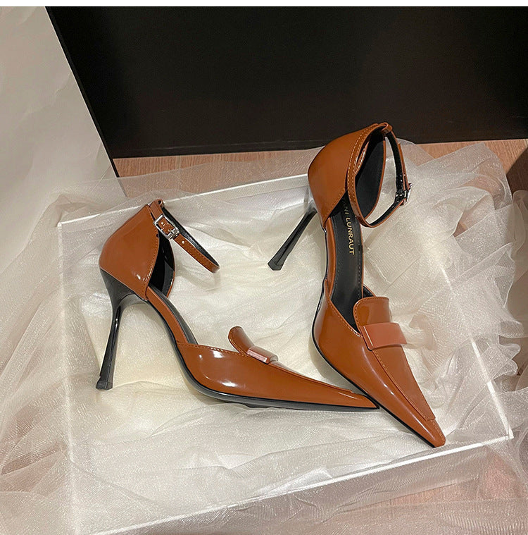 WO2026 Autumn New Versatile Hollow High Heels Women's Stiletto Brown Temperament Style Toe Sexy and Comfortable Shoes