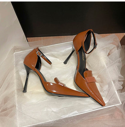 WO2026 Autumn New Versatile Hollow High Heels Women's Stiletto Brown Temperament Style Toe Sexy and Comfortable Shoes