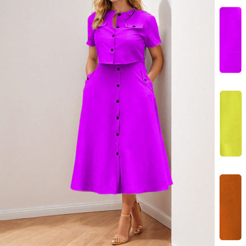2026 Spring New European and American Clothing Elegant Solid Color Casual Short Top Single-Breasted Skirt Fashion Suit