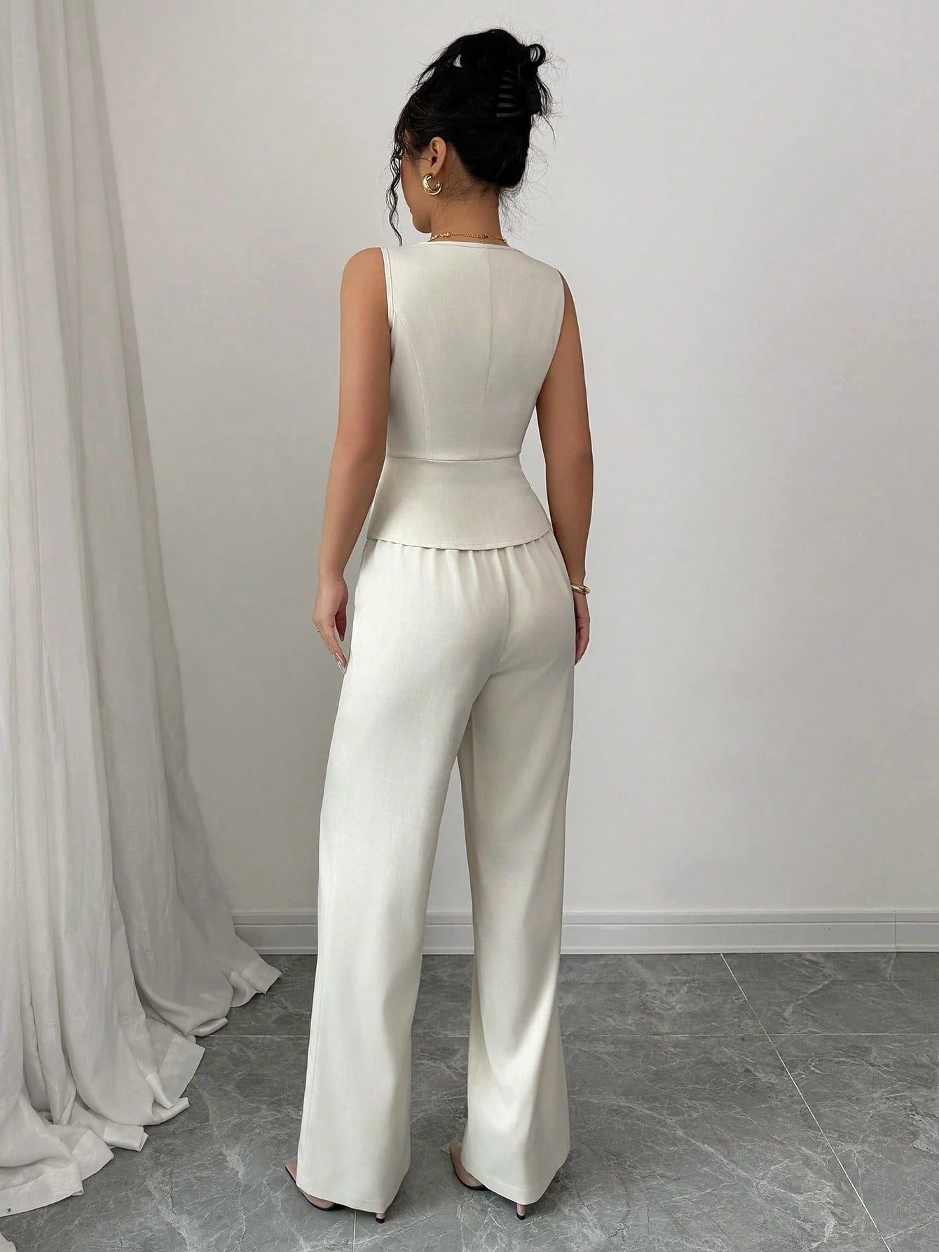 Irmã real francesa fã moda terno versátil mulheres verão temperamento high-end elegante e capaz calças wide-leg conjunto de duas peças