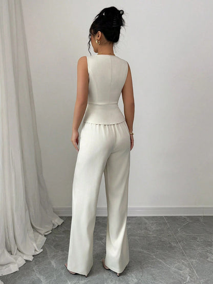 Irmã real francesa fã moda terno versátil mulheres verão temperamento high-end elegante e capaz calças wide-leg conjunto de duas peças