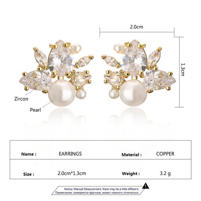 Korean exquisite compact design light luxury high-end pearl zircon earrings for women, personalized minimalist fashionable versatile stud earrings