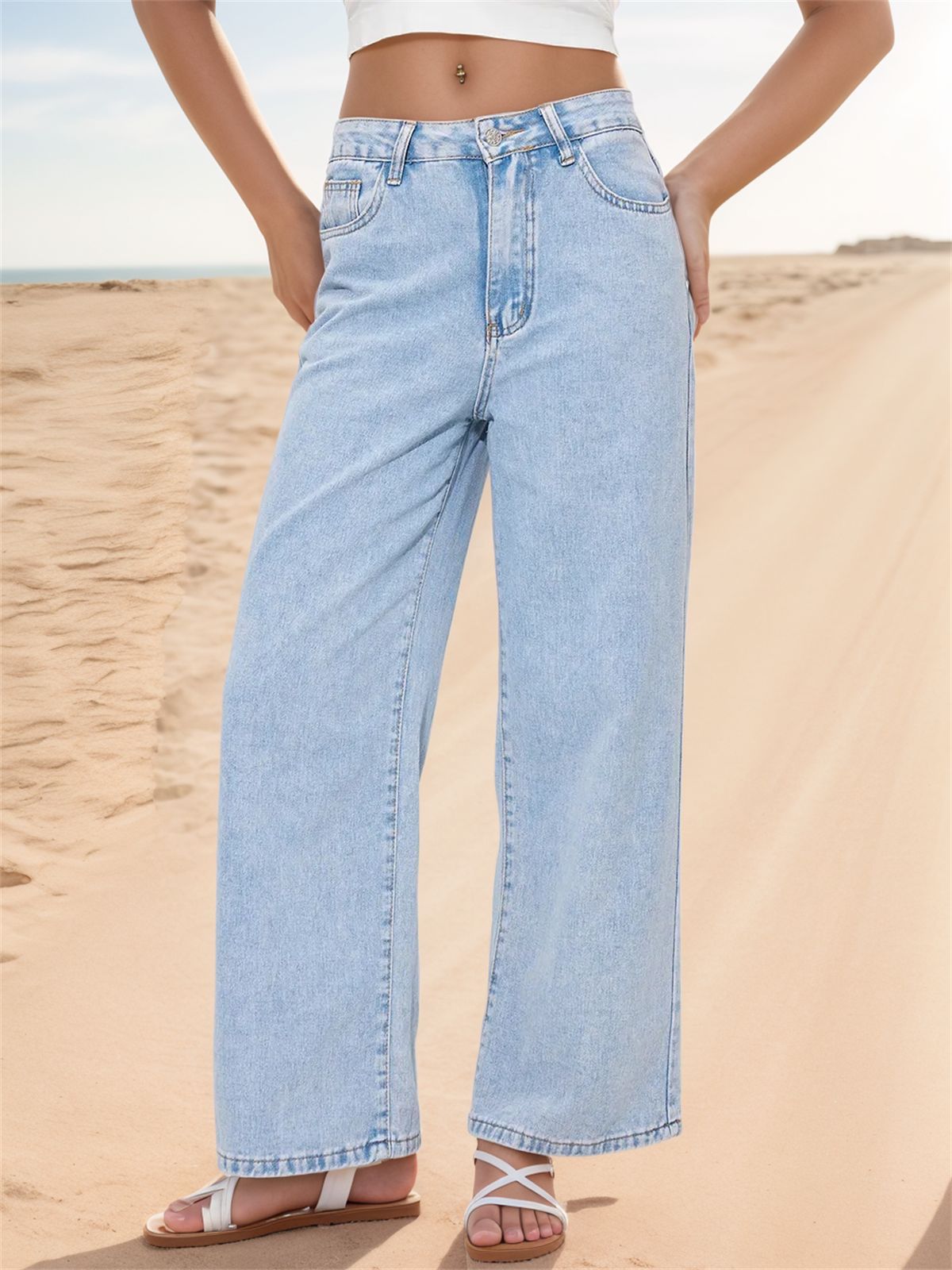 SPOT HONG KONG STYLE JEANS CROSS-BORDER EUROPEAN AND AMERICAN WOMEN'S INS STRAIGHT LEG LOOSE HIGH-WAISTED DENIM PANTS WOMEN JEANS