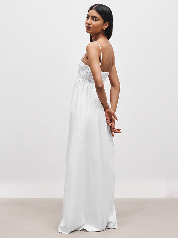 Cross-border Amazon new European and American clothing temperament solid color bandeau sleeveless loose casual white slip dress