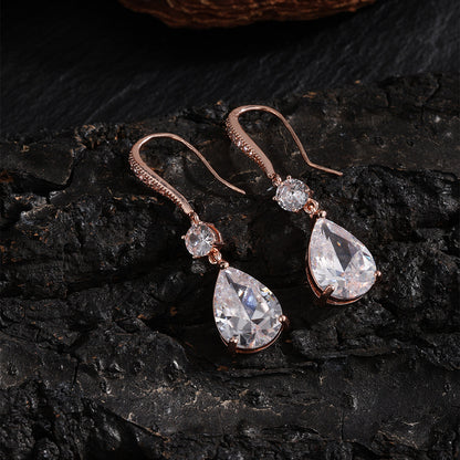 RAKOL Korean version has a simple personality and a long drop earring, a beautiful temperament, a micro-inlaid zircon bridal earring, and an earring