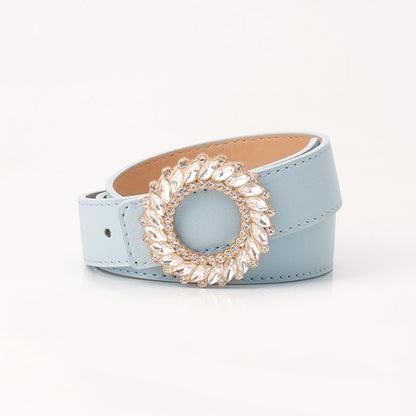Cross-border new fashion round buckle rhinestone belt women's simple and versatile women's belt decoration luxury belt wholesale