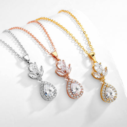 RAKOL in-stock wholesale zircon jewelry two-piece set, women's earrings, necklace, bridal wedding accessories